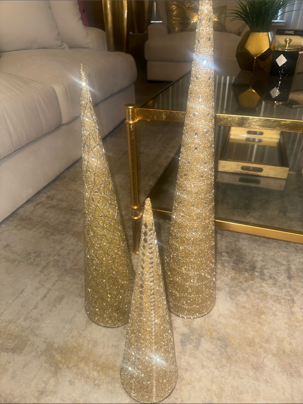 Gold Glitter Christmas Tree Decor Trio - Home Accents